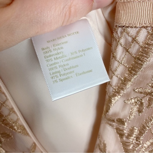 Marchesa Notte Metallic Filigree Embroidered Gown - Picture 9 of 13